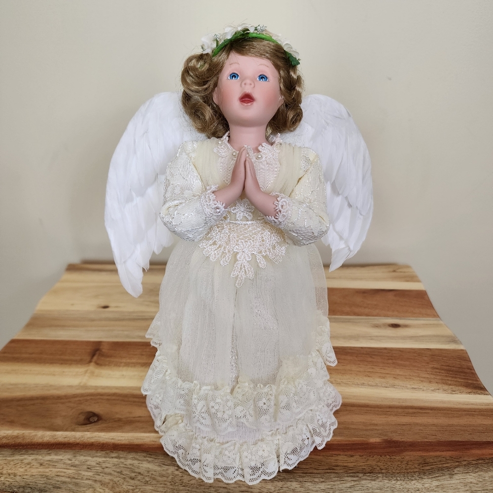 Angel Christmas Tree Topper with White Feather Wings Christmas Decor
